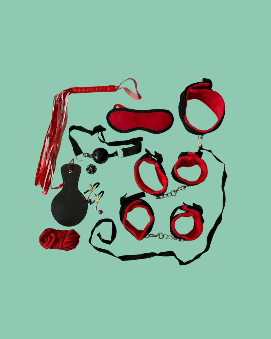 BDSM Set de 10 piezas ROJO y NEGRO Bondage