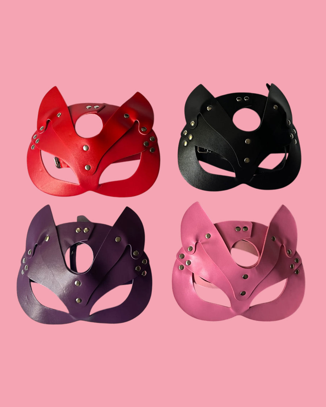 BDSM Mascara felina en cuero ajustable ROJO