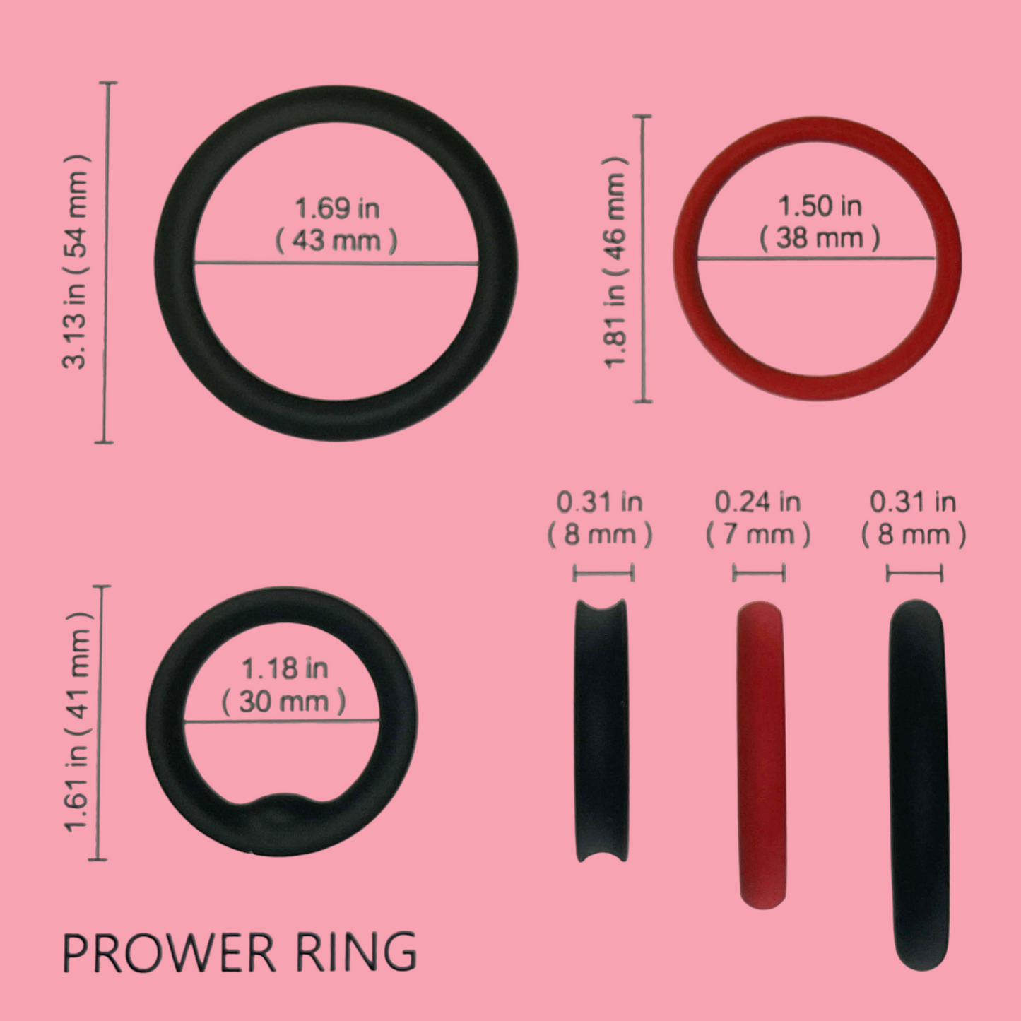 PROWER RING Anillo para Pene Ajustable 3 Medidas – Mayor Firmeza y Control