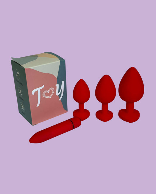 Vibrador bala y juego de 3 plug dilatadores anales ROSA