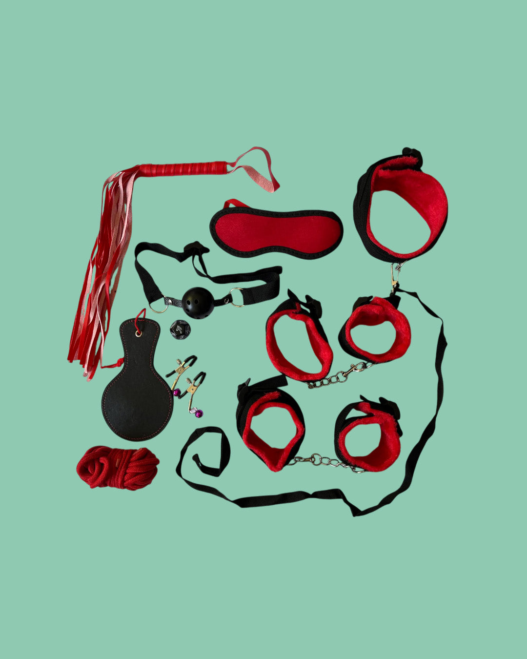 BDSM Set de 10 piezas ROJO y NEGRO Bondage