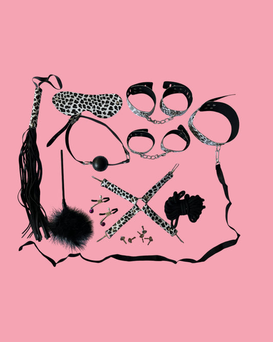 BDSM Set 10 piezas ANIMAL PRINT con pinzas para pezones