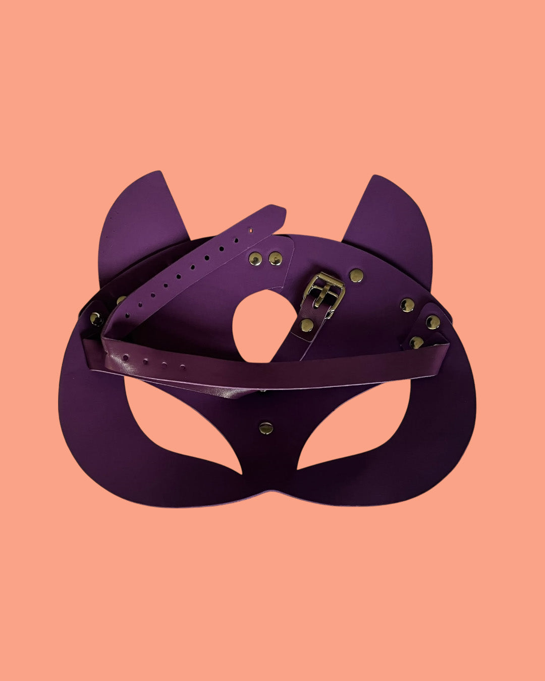 BDSM Mascara felina en cuero ajustable PURPURA