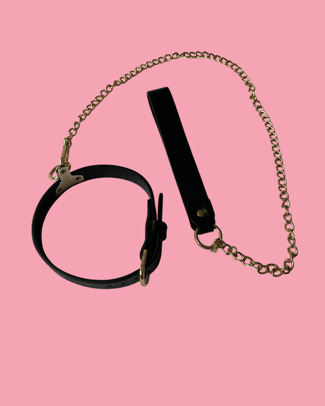 BDSM Collar con correa en cuero y cadena dorada NEGRO