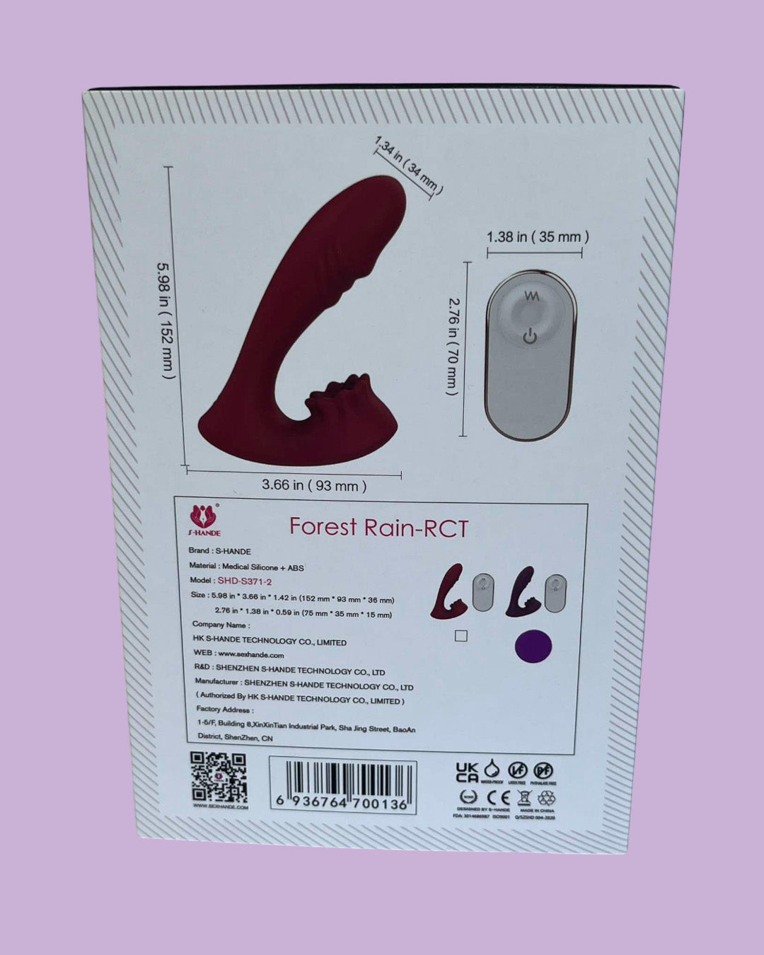 FOREST RAIN RCT Vibrador femenino doble, Anal y Punto G Lame clitoris CONTROL REMOTO