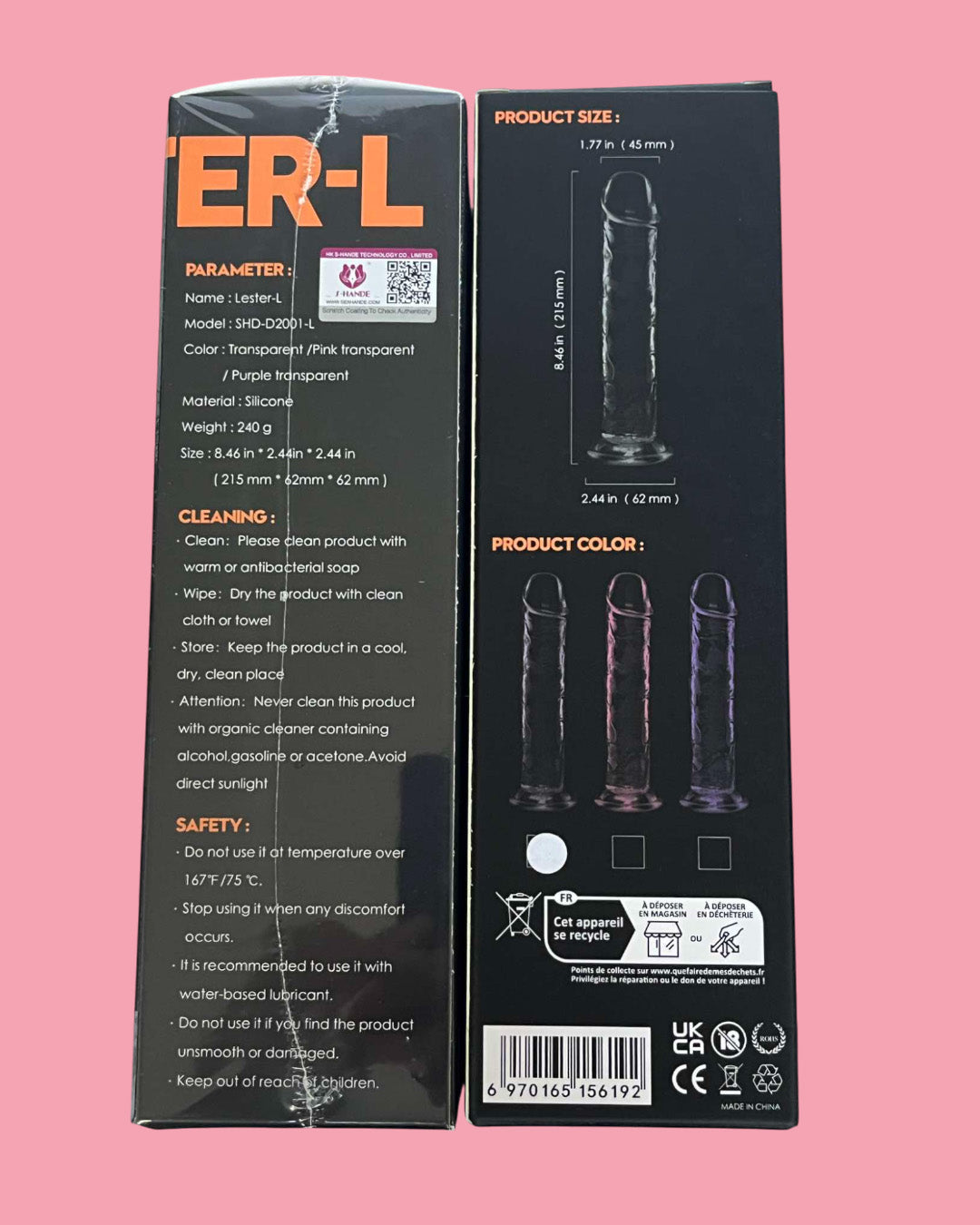 LESTER L Dildo 21.5 cms transparente